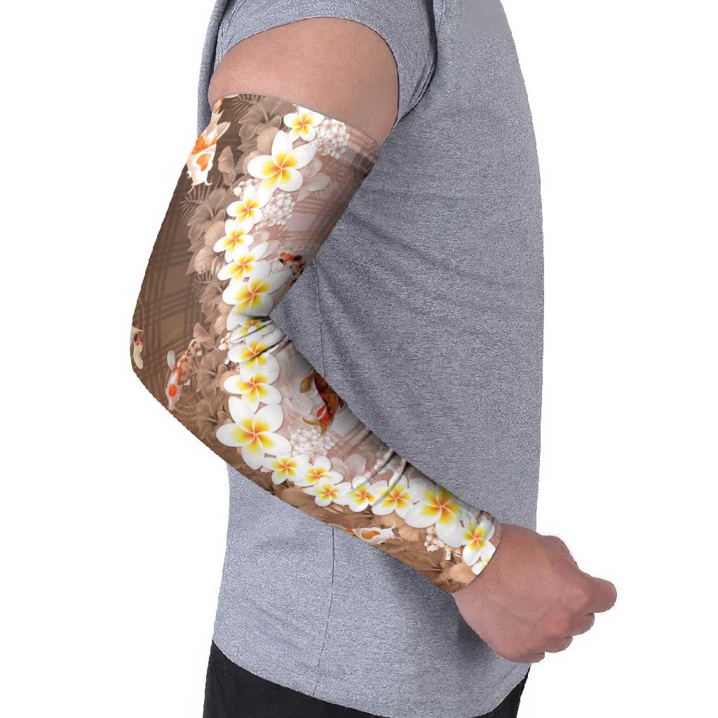 Hawaii And Japan Arm Sleeves Plumeria Lei With Koi Fish Beige - Polynesian Pride