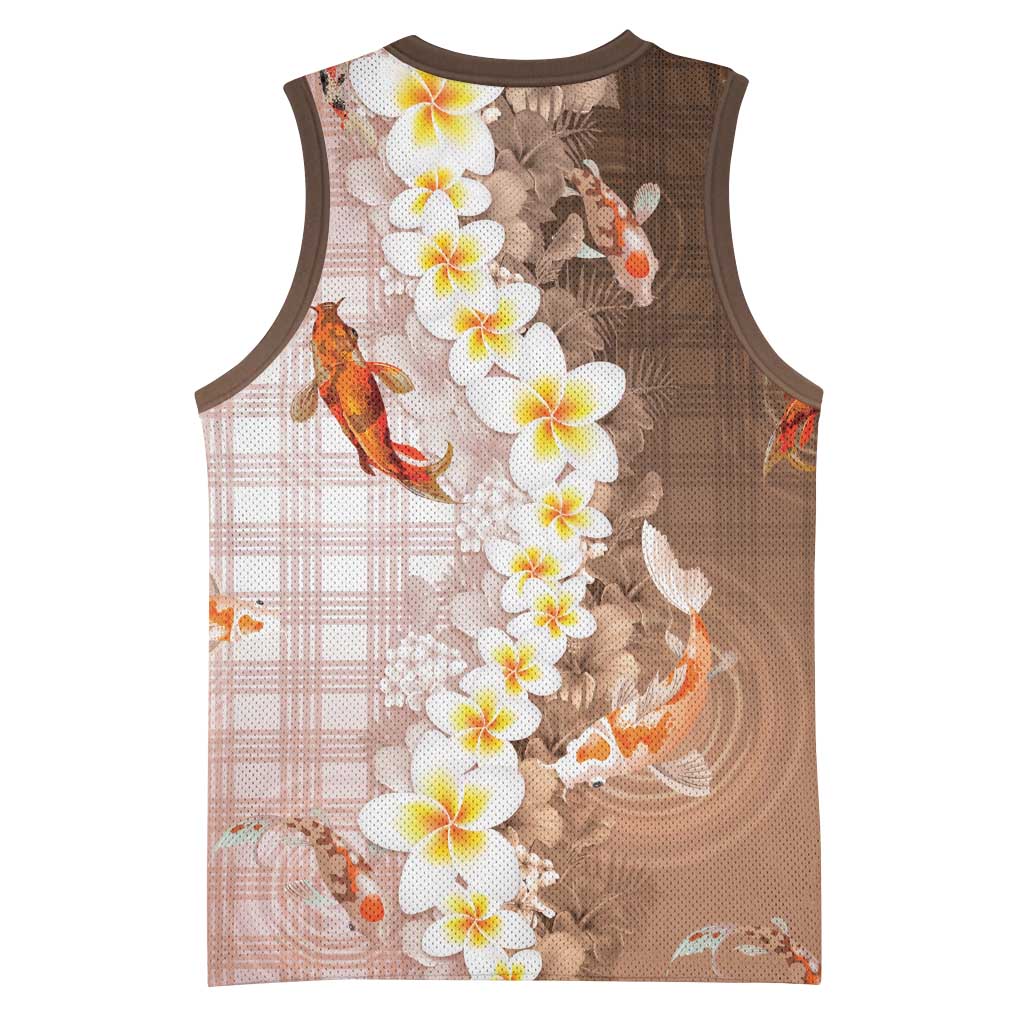 Hawaii And Japan Basketball Jersey Plumeria Lei With Koi Fish Beige - Polynesian Pride