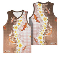 Hawaii And Japan Basketball Jersey Plumeria Lei With Koi Fish Beige - Polynesian Pride