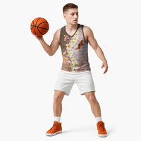 Hawaii And Japan Basketball Jersey Plumeria Lei With Koi Fish Beige - Polynesian Pride