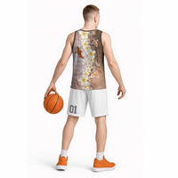 Hawaii And Japan Basketball Jersey Plumeria Lei With Koi Fish Beige - Polynesian Pride
