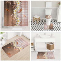 Hawaii And Japan Bathroom Set Plumeria Lei With Koi Fish Beige - Polynesian Pride