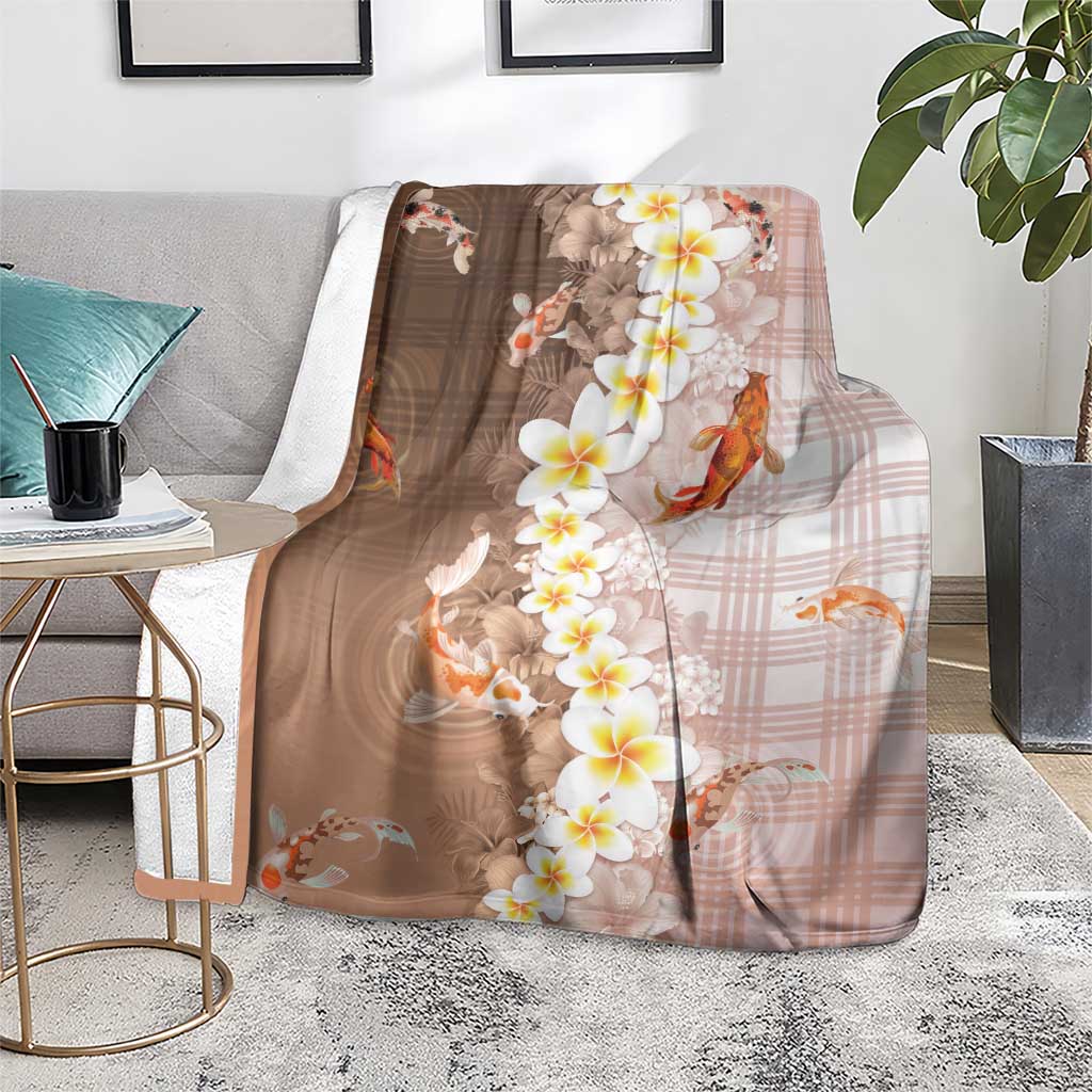 Hawaii And Japan Blanket Plumeria Lei With Koi Fish Beige - Polynesian Pride