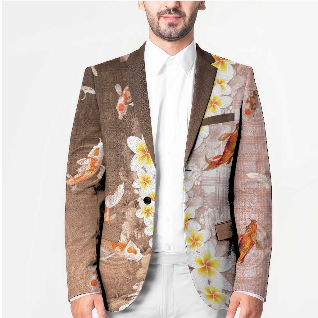 Hawaii And Japan Blazer Plumeria Lei With Koi Fish Beige - Polynesian Pride