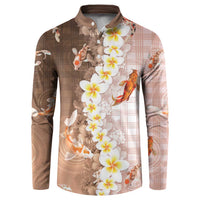 Hawaii And Japan Button Sweatshirt Plumeria Lei With Koi Fish Beige - Polynesian Pride