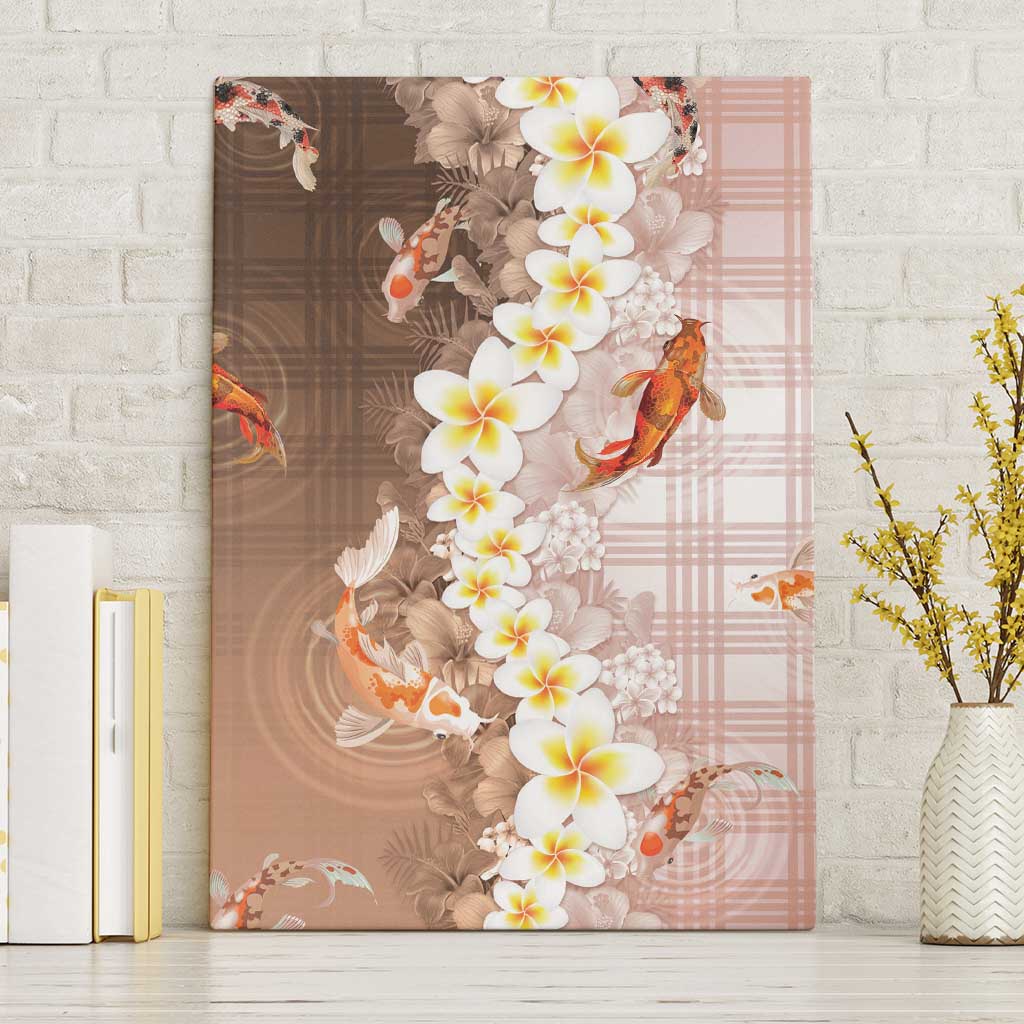 Hawaii And Japan Canvas Wall Art Plumeria Lei With Koi Fish Beige - Polynesian Pride