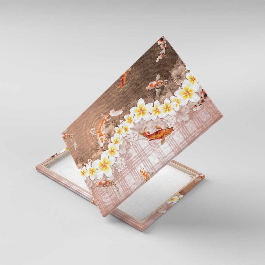 Hawaii And Japan Canvas Wall Art Plumeria Lei With Koi Fish Beige - Polynesian Pride