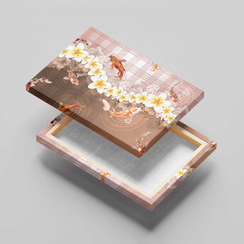 Hawaii And Japan Canvas Wall Art Plumeria Lei With Koi Fish Beige - Polynesian Pride