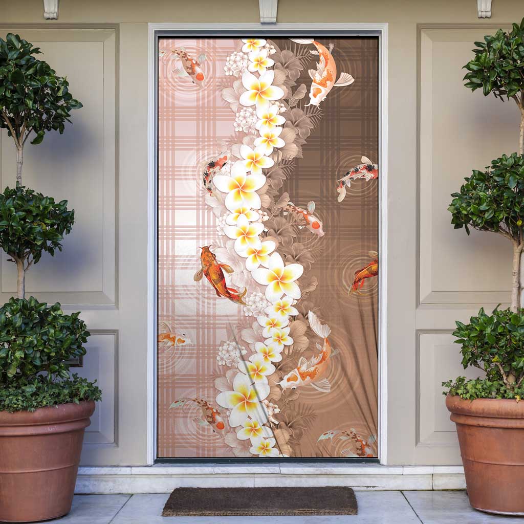 Hawaii And Japan Door Cover Plumeria Lei With Koi Fish Beige - Polynesian Pride