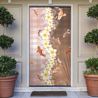 Hawaii And Japan Door Cover Plumeria Lei With Koi Fish Beige - Polynesian Pride