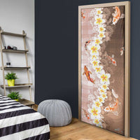 Hawaii And Japan Door Cover Plumeria Lei With Koi Fish Beige - Polynesian Pride