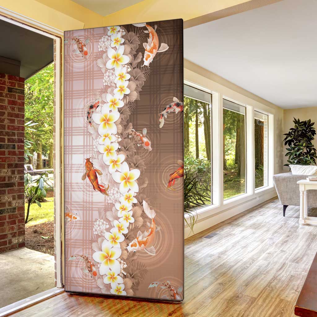 Hawaii And Japan Door Cover Plumeria Lei With Koi Fish Beige - Polynesian Pride