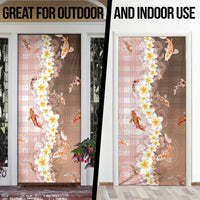Hawaii And Japan Door Cover Plumeria Lei With Koi Fish Beige - Polynesian Pride