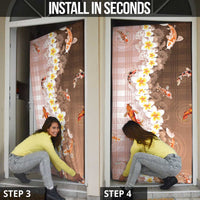 Hawaii And Japan Door Cover Plumeria Lei With Koi Fish Beige - Polynesian Pride