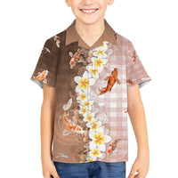 Hawaii And Japan Family Matching Long Sleeve Bodycon Dress and Hawaiian Shirt Plumeria Lei With Koi Fish Beige - Polynesian Pride