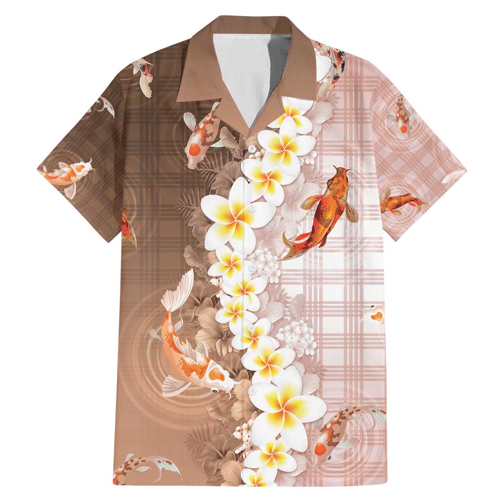 Hawaii And Japan Family Matching Mermaid Dress and Hawaiian Shirt Plumeria Lei With Koi Fish Beige - Polynesian Pride