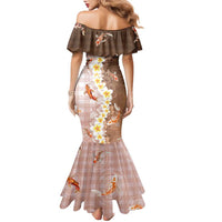 Hawaii And Japan Family Matching Mermaid Dress and Hawaiian Shirt Plumeria Lei With Koi Fish Beige - Polynesian Pride