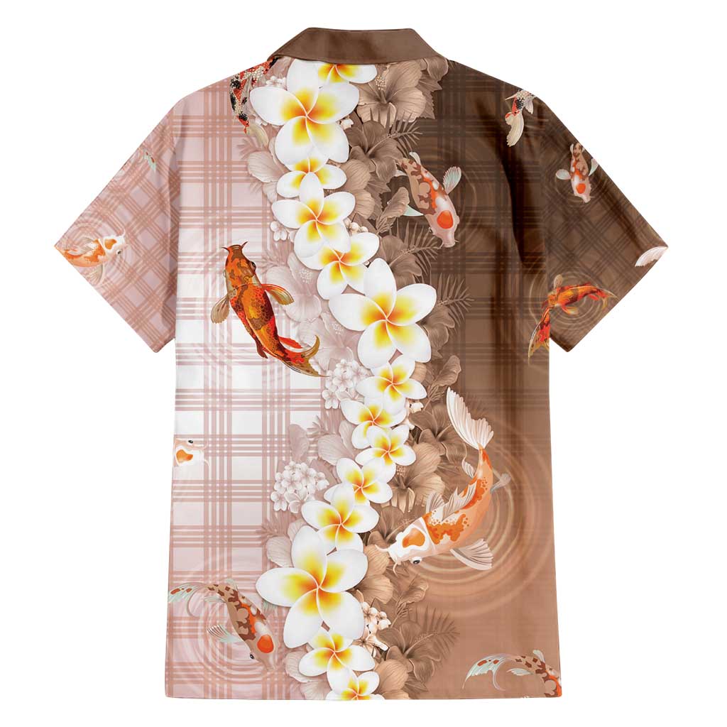 Hawaii And Japan Family Matching Off Shoulder Maxi Dress and Hawaiian Shirt Plumeria Lei With Koi Fish Beige - Polynesian Pride