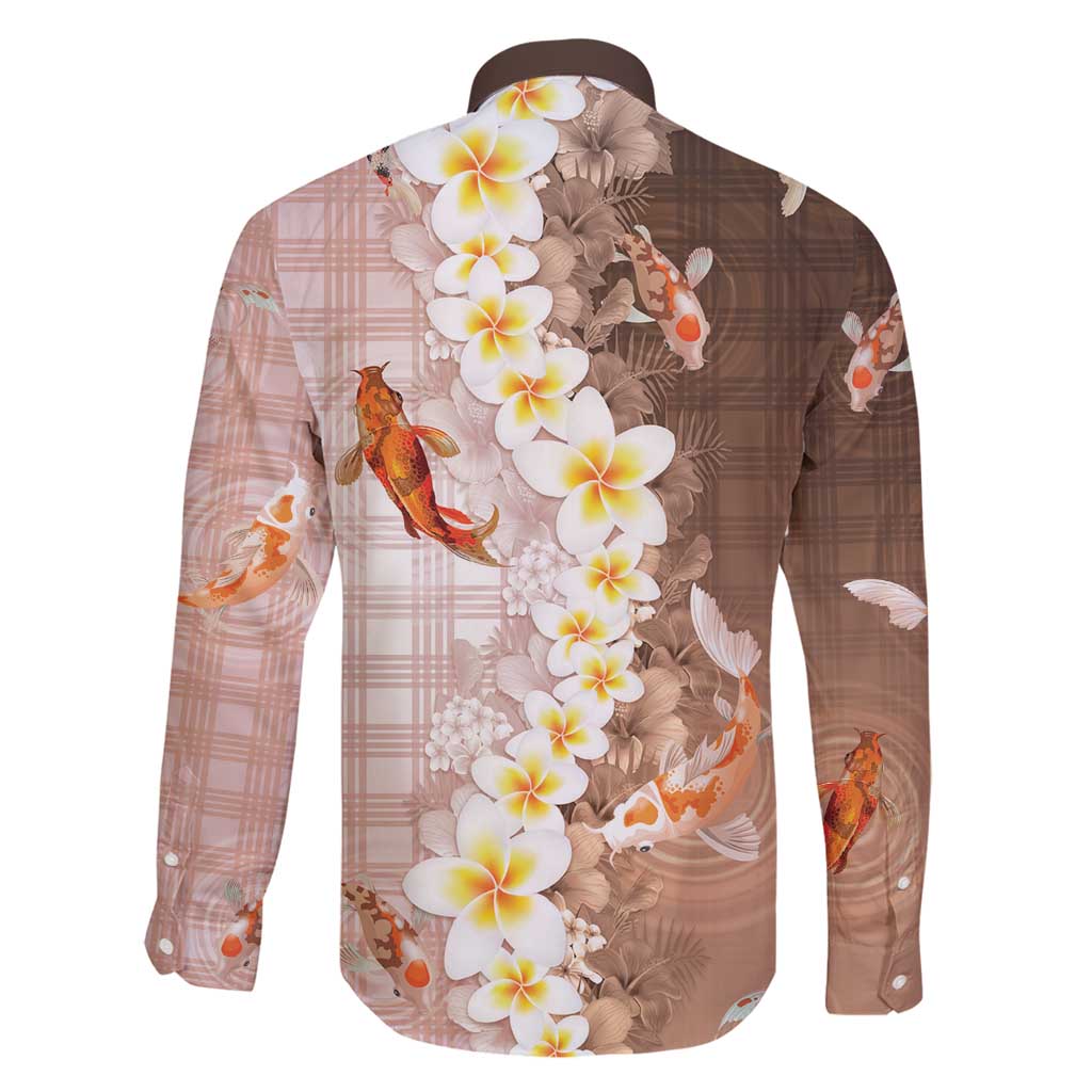 Hawaii And Japan Family Matching Off Shoulder Short Dress and Hawaiian Shirt Plumeria Lei With Koi Fish Beige - Polynesian Pride
