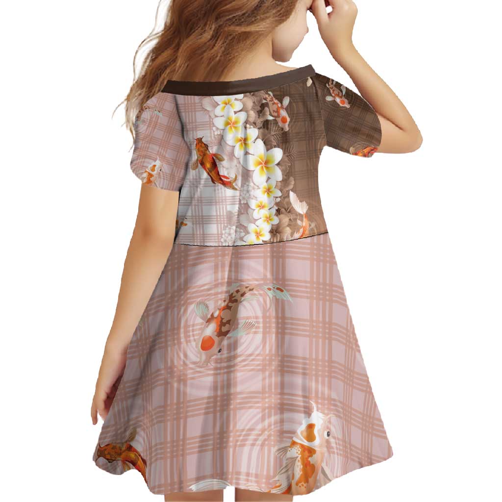 Hawaii And Japan Family Matching Short Sleeve Bodycon Dress and Hawaiian Shirt Plumeria Lei With Koi Fish Beige - Polynesian Pride