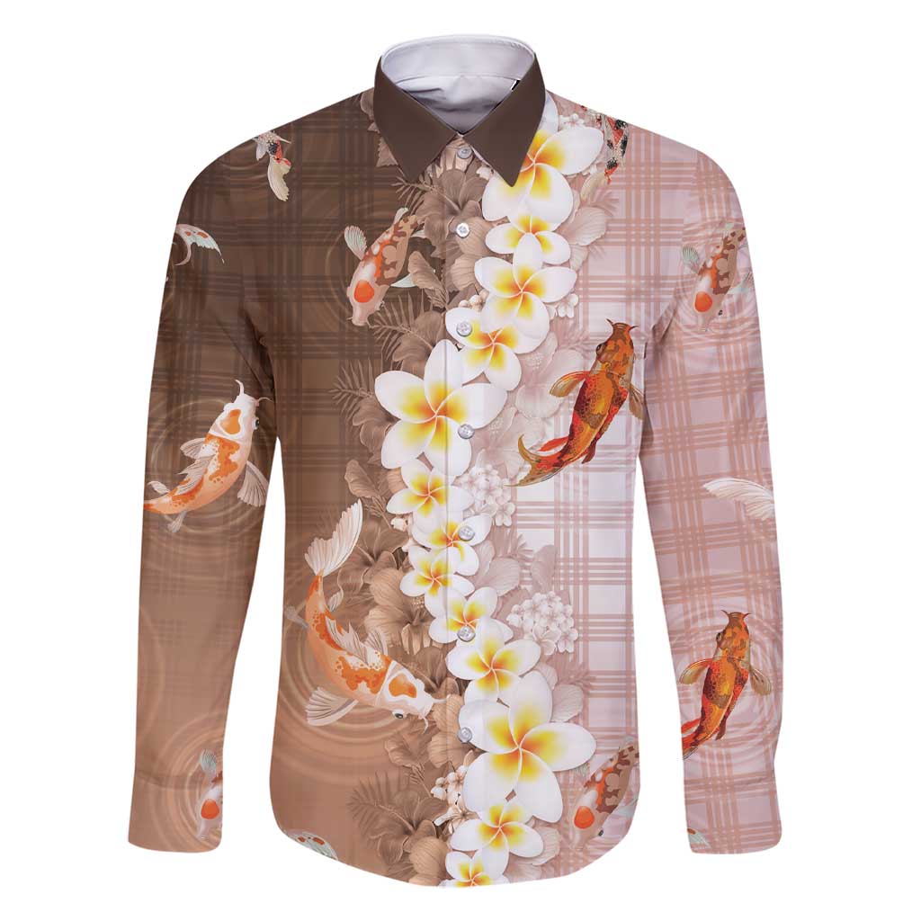 Hawaii And Japan Family Matching Short Sleeve Bodycon Dress and Hawaiian Shirt Plumeria Lei With Koi Fish Beige - Polynesian Pride