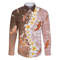 Hawaii And Japan Family Matching Short Sleeve Bodycon Dress and Hawaiian Shirt Plumeria Lei With Koi Fish Beige - Polynesian Pride