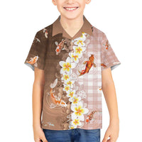 Hawaii And Japan Family Matching Short Sleeve Bodycon Dress and Hawaiian Shirt Plumeria Lei With Koi Fish Beige - Polynesian Pride