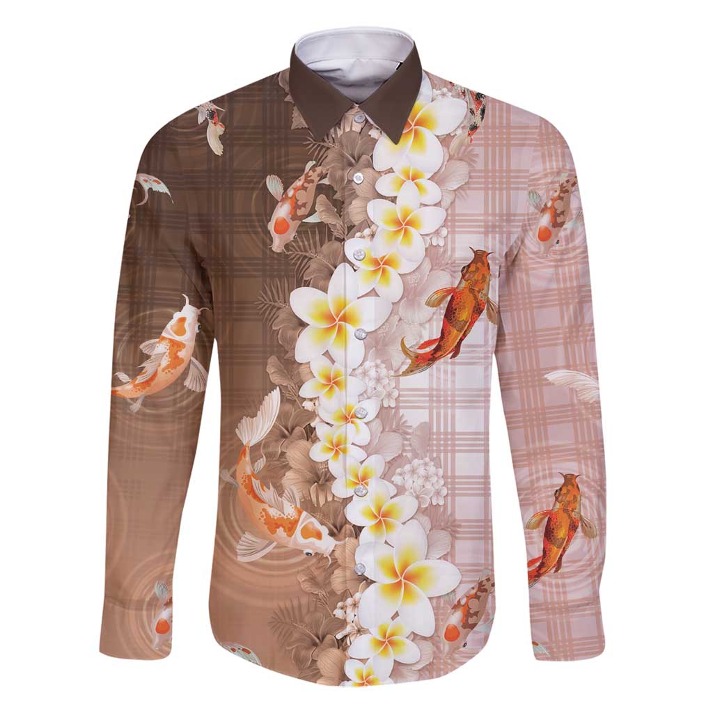 Hawaii And Japan Family Matching Summer Maxi Dress and Hawaiian Shirt Plumeria Lei With Koi Fish Beige - Polynesian Pride