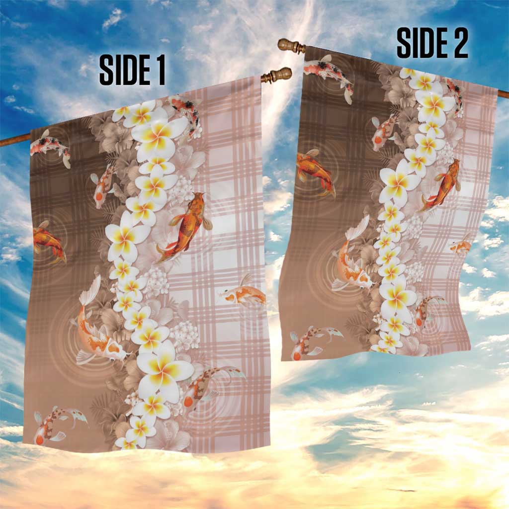 Hawaii And Japan Garden Flag Plumeria Lei With Koi Fish Beige - Polynesian Pride