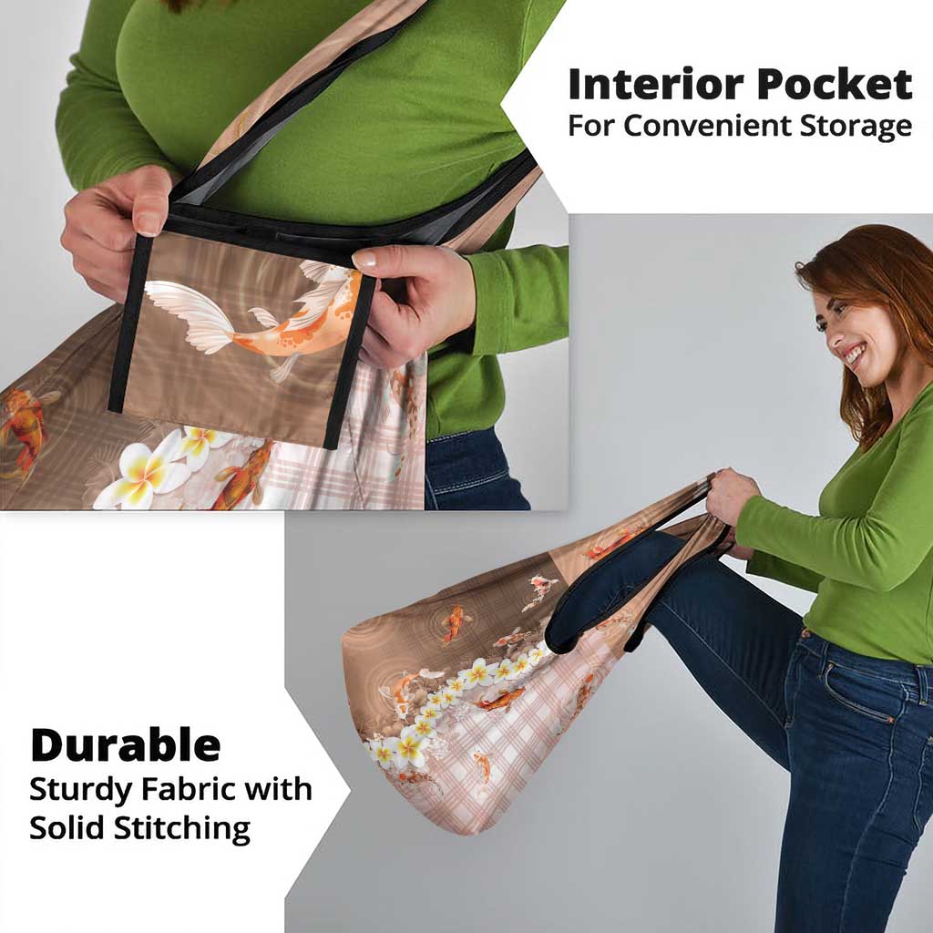 Hawaii And Japan Grocery Bag Plumeria Lei With Koi Fish Beige - Polynesian Pride