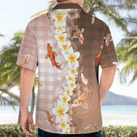 Hawaii And Japan Hawaiian Shirt Plumeria Lei With Koi Fish Beige - Polynesian Pride