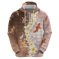 Hawaii And Japan Hoodie Plumeria Lei With Koi Fish Beige - Polynesian Pride