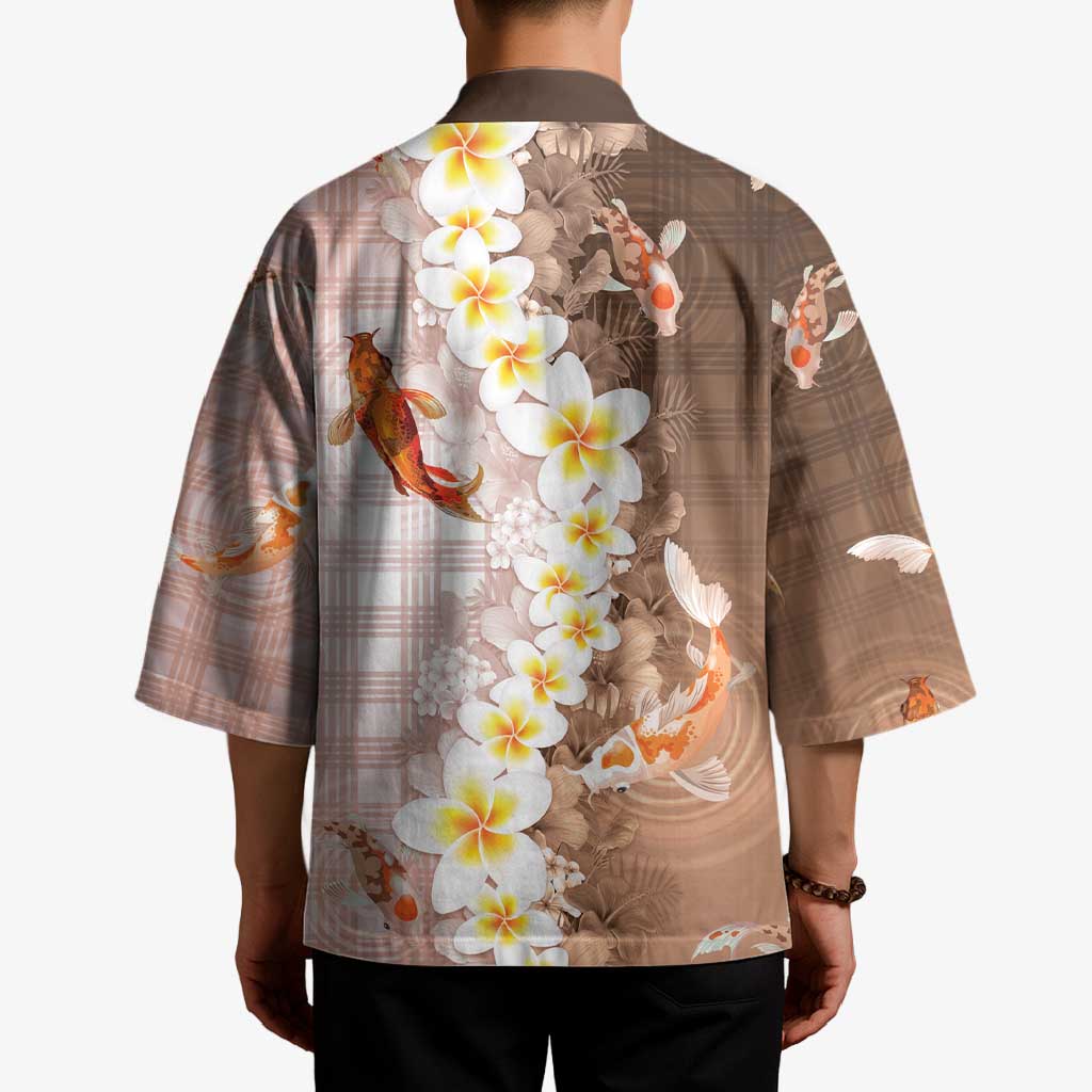 Hawaii And Japan Kimono Plumeria Lei With Koi Fish Beige - Polynesian Pride