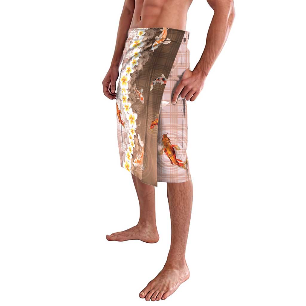Hawaii And Japan Lavalava Plumeria Lei With Koi Fish Beige - Polynesian Pride