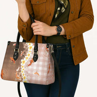 Hawaii And Japan Leather Bag Plumeria Lei With Koi Fish Beige - Polynesian Pride