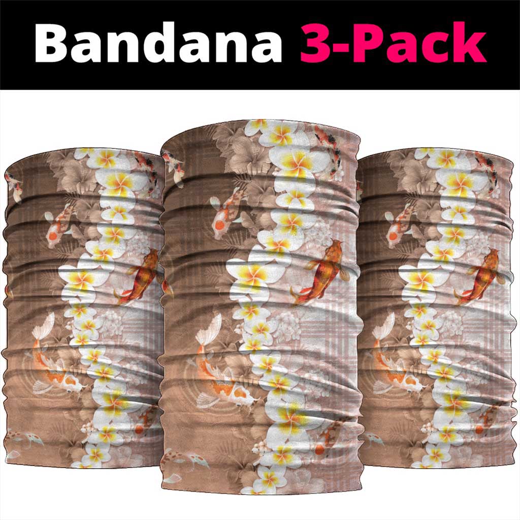 Hawaii And Japan Neck Gaiter Plumeria Lei With Koi Fish Beige - Polynesian Pride