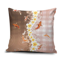 Hawaii And Japan Pillow Cover Plumeria Lei With Koi Fish Beige - Polynesian Pride