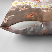 Hawaii And Japan Pillow Cover Plumeria Lei With Koi Fish Beige - Polynesian Pride