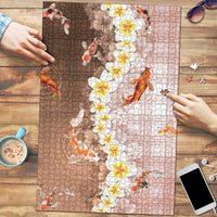 Hawaii And Japan Puzzle Plumeria Lei With Koi Fish Beige - Polynesian Pride