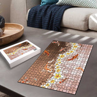 Hawaii And Japan Puzzle Plumeria Lei With Koi Fish Beige - Polynesian Pride