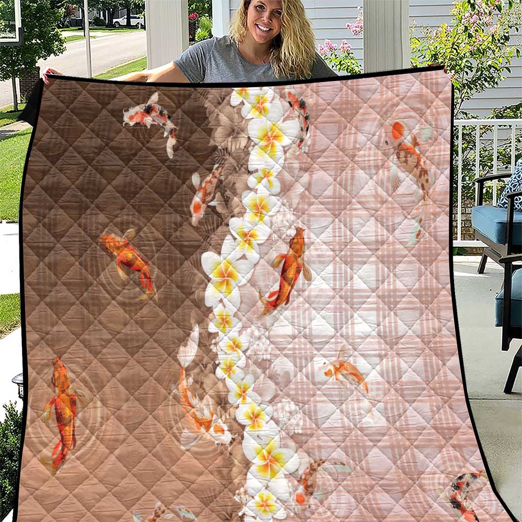 Hawaii And Japan Quilt Plumeria Lei With Koi Fish Beige LT05 Beige - Polynesian Pride