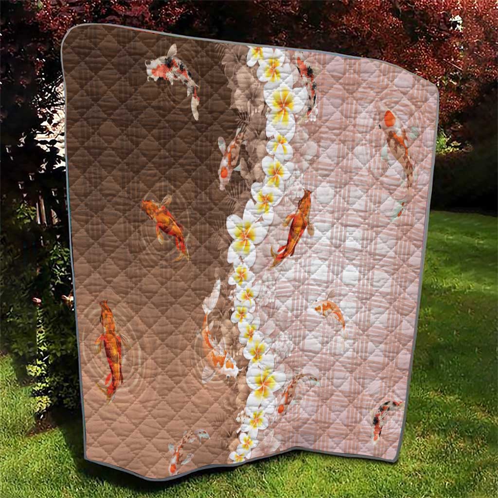Hawaii And Japan Quilt Plumeria Lei With Koi Fish Beige - Polynesian Pride
