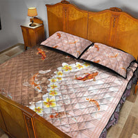 Hawaii And Japan Quilt Bed Set Plumeria Lei With Koi Fish Beige - Polynesian Pride