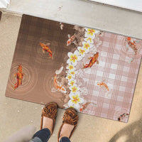 Hawaii And Japan Rubber Doormat Plumeria Lei With Koi Fish Beige - Polynesian Pride