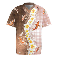Hawaii And Japan Rugby Jersey Plumeria Lei With Koi Fish Beige - Polynesian Pride