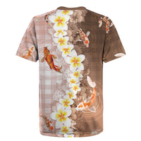 Hawaii And Japan Rugby Jersey Plumeria Lei With Koi Fish Beige - Polynesian Pride