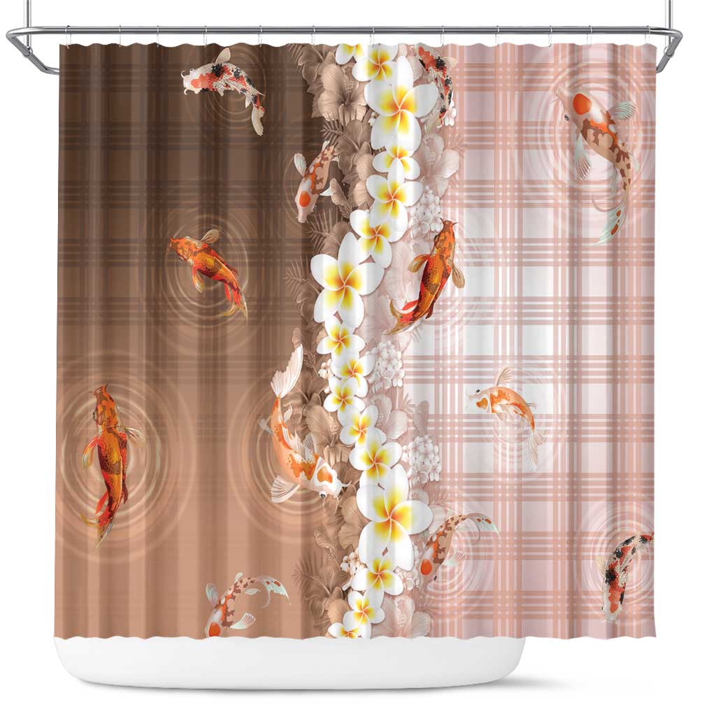 Hawaii And Japan Shower Curtain Plumeria Lei With Koi Fish Beige LT05 Beige - Polynesian Pride