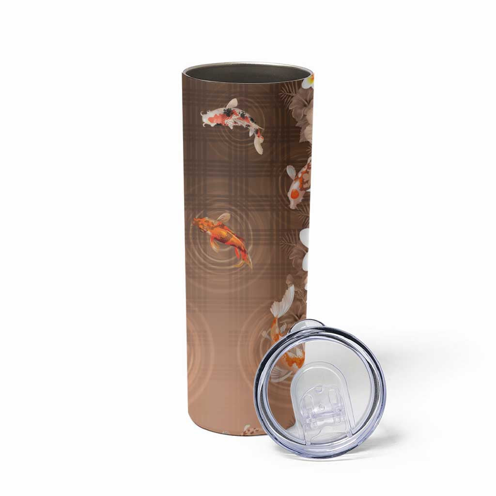 Hawaii And Japan Skinny Tumbler Plumeria Lei With Koi Fish Beige - Polynesian Pride