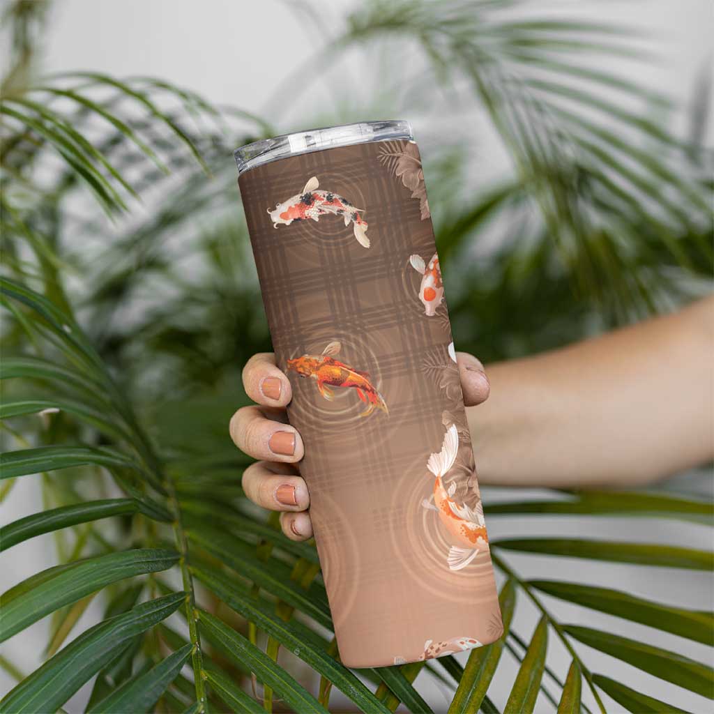 Hawaii And Japan Skinny Tumbler Plumeria Lei With Koi Fish Beige - Polynesian Pride