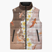 Hawaii And Japan Sleeveless Puffer Jacket Plumeria Lei With Koi Fish Beige - Polynesian Pride